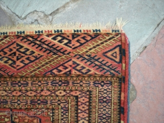 Antique Tekke Turkmen (Turkoman), later 3rd or 4th quarter 19th century, virtually complete, 4' 1" X 3' 8". Great color and unique elem design, overall good condition with a few issues. Has  ...