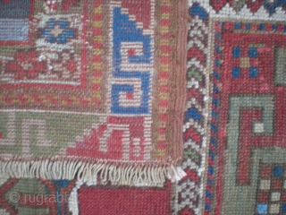 Caucasian Kazak double niche prayer rug, fully restored, full & even pile, unique abrash. Circa late 1800's-1900; colorful & interesting piece. Very usable on floor, or warm & striking wall piece. Size  ...