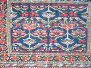 Kurdish bag fragment, 2' 4" X 1' 6". Superb colors and fine weave, no repairs, very even pile, loss on lower end only. Affordable addition to a collection, nice wall piece. Inquiries,  ...