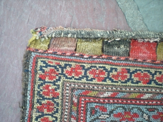 Kurdish bag fragment, 2' 4" X 1' 6". Superb colors and fine weave, no repairs, very even pile, loss on lower end only. Affordable addition to a collection, nice wall piece. Inquiries,  ...