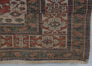 Unique design elements in this Caucasian piece (Shirvan?). 6' 0" x 4' 1" Overall good condition with some re-piling done, scattered minor, mostly oxidized wear; still very serviceable rug with lots of  ...