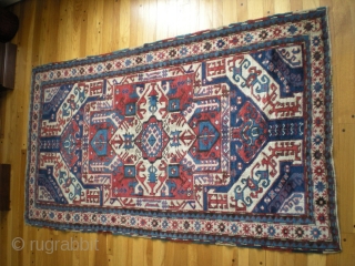 Caucasian Karabagh Kasim Ushag (or Ushak, Ushaq if you prefer)...likely very early 1900's, colorful rug with some repairs/repiling. Excellent, if not all original condition. Size 6' 9" x 3' 3". Please call  ...