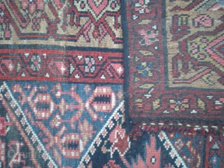 Old Kurdish rug, very good condition overall with medium even pile, no repairs, excepting machine overcast selvage. Weaver's personal touch of abrash between medallions. Early 1900's, size 6' 8" x 3' 8"  ...