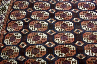 Early 19th Century Chodor Main Carpet.
Excellent colors, good gul proportions, and
good condition relative to age.
(Dimensions 9' X 5 1/2')              