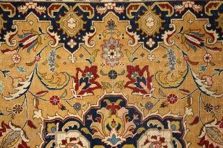 Tabriz, early 20th century, wool on cotton, 350x255 cm, perfect, all organic colours, extremely detailed, graphic drawing, note the tension between the "safavid-sicked leaf" field and the rectangularly drawn salmon border. Also  ...