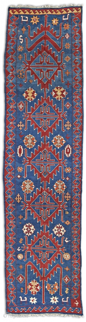 Avar kilim, 530x135 cm, early 20th century, Daghestan, wool on wool, bold, graphic/archaic drawing, strong weave, deep colors, perfect, original condition. More beauties on sale: http://rugrabbit.com/profile/5160
       