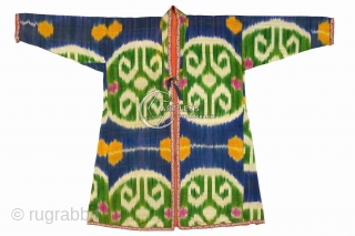 Bold and expressive silk ikat chapan (men's coat) from Uzbekistan, 19th century.                     