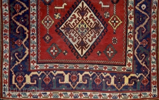 Shulaver Kazak rug, Cacasus, 19th century with fantastic cloud-band borders, a straight line from the anatolian middle-age weaving traditions. Very well preserved condition, healthy side cords and ends. Lower pile in the  ...