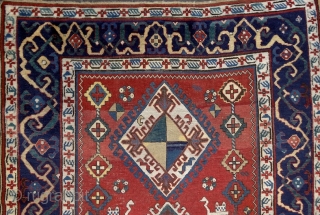 Shulaver Kazak rug, Cacasus, 19th century with fantastic cloud-band borders, a straight line from the anatolian middle-age weaving traditions. Very well preserved condition, healthy side cords and ends. Lower pile in the  ...