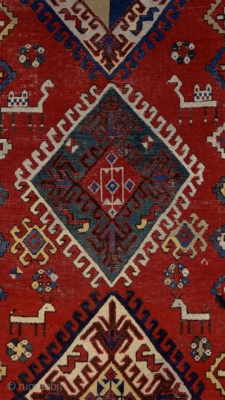 Shulaver Kazak rug, Cacasus, 19th century with fantastic cloud-band borders, a straight line from the anatolian middle-age weaving traditions. Very well preserved condition, healthy side cords and ends. Lower pile in the  ...