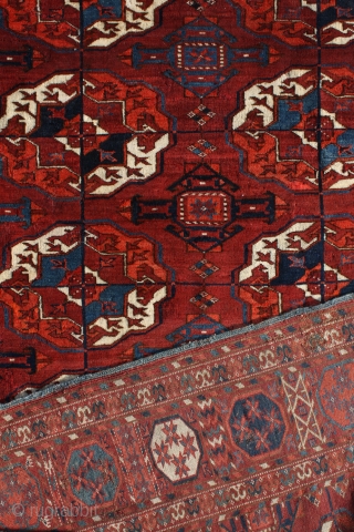 "There is geometry in the humming of the strings, there is music in the spacing of the spheres." Pythagoras Tekke main carpet, mid. 1800's. Shining in its full glory. Some old restoration  ...