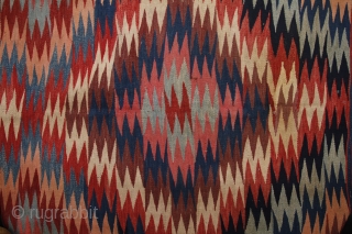 Veramin/Varamin Kilim, 237x143 beginning of 20th century.
Very attractive eye-dezzler design and beautiful colors.                    