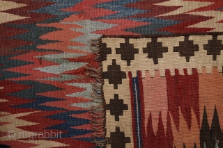 Veramin/Varamin Kilim, 237x143 beginning of 20th century.
Very attractive eye-dezzler design and beautiful colors.                    