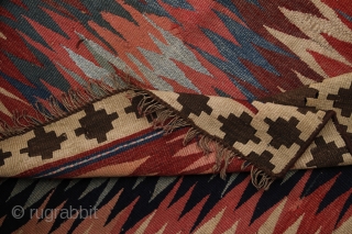 Veramin/Varamin Kilim, 237x143 beginning of 20th century.
Very attractive eye-dezzler design and beautiful colors.                    