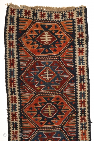 Unusual, rare Shashavan Panel. Probably Mafrash? 94x36 cm. All natural dyes with really rare orange-colour.Attractive piece with harmonical color combination and pattern. Wool on wool.No cotton.
End of 19th century. Or earlier? Perfect  ...