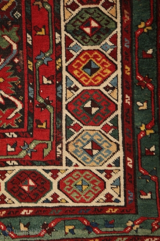 CELEBRATION OF COLORS.... Gendje kazak rug with colors, colors and colors.... one of the best colored rugs i've ever had. All of them are natural of course, deeply saturated, fresh and striking....  ...