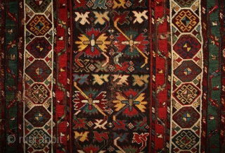 CELEBRATION OF COLORS.... Gendje kazak rug with colors, colors and colors.... one of the best colored rugs i've ever had. All of them are natural of course, deeply saturated, fresh and striking....  ...