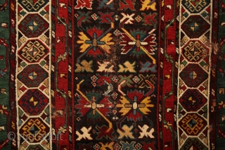 CELEBRATION OF COLORS.... Gendje kazak rug with colors, colors and colors.... one of the best colored rugs i've ever had. All of them are natural of course, deeply saturated, fresh and striking....  ...