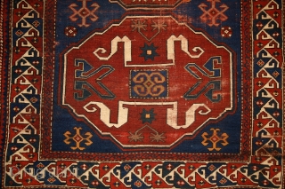 Chondoresk 'Cloudband' kazak rug, early 20th century, 190x110 cm, unique cloudband design with stylized dragons. more pieces: http://rugrabbit.com/profile/5160               