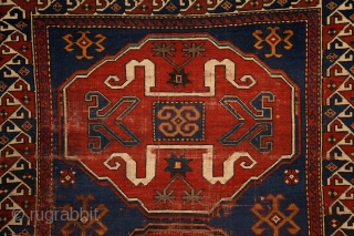 Chondoresk 'Cloudband' kazak rug, early 20th century, 190x110 cm, unique cloudband design with stylized dragons. more pieces: http://rugrabbit.com/profile/5160               