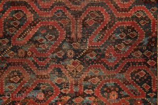 Mythic turkmen Beshir ‘snake/dragon/cloudband’ main carpet from the 19th century. 
Have you ever seen such a complex border system on that type? Dozens of scorpions (?) in border’s partly blue water. The  ...