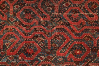 Mythic turkmen Beshir ‘snake/dragon/cloudband’ main carpet from the 19th century. 
Have you ever seen such a complex border system on that type? Dozens of scorpions (?) in border’s partly blue water. The  ...