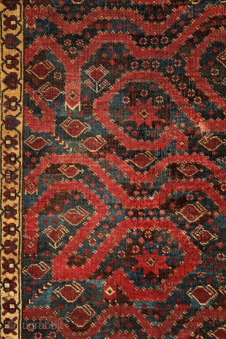 Mythic turkmen Beshir ‘snake/dragon/cloudband’ main carpet from the 19th century. 
Have you ever seen such a complex border system on that type? Dozens of scorpions (?) in border’s partly blue water. The  ...