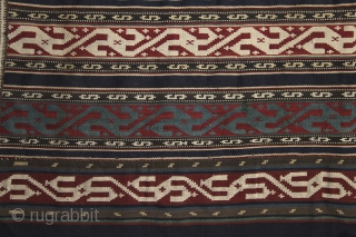 'Swastika' Jajim, 19th century, Caucasus, most probably Sahsavan, 162x148 cm, perfect condition. Never seen a piece before with comlete Swastika design.... Did you? More pieces on sale: http://rugrabbit.com/profile/5160     