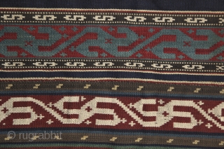 'Swastika' Jajim, 19th century, Caucasus, most probably Sahsavan, 162x148 cm, perfect condition. Never seen a piece before with comlete Swastika design.... Did you? More pieces on sale: http://rugrabbit.com/profile/5160     