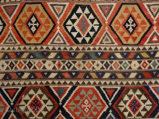 Shirwan kilim, mid19th century, probably the half of a longer kilim, 167x150 cm, deep dyes (much deeper than appearing on the pics) & very fine weave. added fringes at the bottom, otherwise  ...