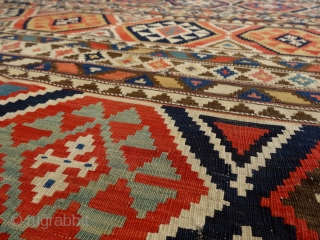 Shirwan kilim, mid19th century, probably the half of a longer kilim, 167x150 cm, deep dyes (much deeper than appearing on the pics) & very fine weave. added fringes at the bottom, otherwise  ...