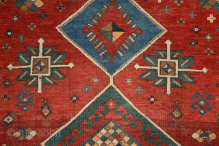 Shamkir/Tovuz rug with a free soul! wonderful opened, floating atmosphere….. Real, non-commercial village work of art with individual way of using the tradition. Note the slight border, which kept its visual power  ...