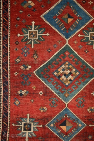 Shamkir/Tovuz rug with a free soul! wonderful opened, floating atmosphere….. Real, non-commercial village work of art with individual way of using the tradition. Note the slight border, which kept its visual power  ...