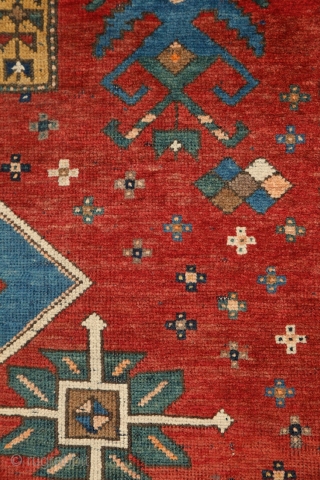 Shamkir/Tovuz rug with a free soul! wonderful opened, floating atmosphere….. Real, non-commercial village work of art with individual way of using the tradition. Note the slight border, which kept its visual power  ...