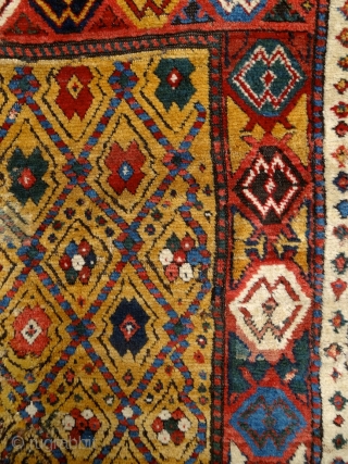 "Sleep is the best meditation." - Dalai Lama. ‘Yatak’/sleeping rug, Caucasus, Zakatala, early 1800’s. Extremly meaty/long pile all over, old reapirs as you can see on the pics, glowing / saturated /  ...