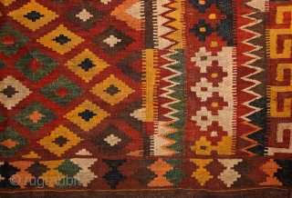 Meymaneh / Maimana kilim, Afghanistan, early 20th century, 325x200 cm, wool on wool, some old repairs here&there, otherwise complete, great, strong organic dyes, thick wool, can be used even under heavy traffic.  ...