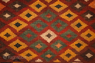 Meymaneh / Maimana kilim, Afghanistan, early 20th century, 325x200 cm, wool on wool, some old repairs here&there, otherwise complete, great, strong organic dyes, thick wool, can be used even under heavy traffic.  ...