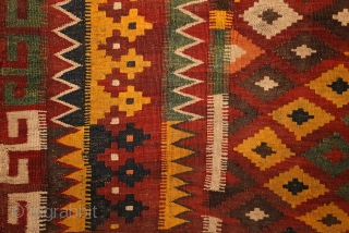 Meymaneh / Maimana kilim, Afghanistan, early 20th century, 325x200 cm, wool on wool, some old repairs here&there, otherwise complete, great, strong organic dyes, thick wool, can be used even under heavy traffic.  ...