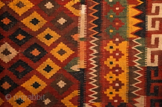 Meymaneh / Maimana kilim, Afghanistan, early 20th century, 325x200 cm, wool on wool, some old repairs here&there, otherwise complete, great, strong organic dyes, thick wool, can be used even under heavy traffic.  ...