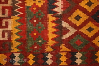 Meymaneh / Maimana kilim, Afghanistan, early 20th century, 325x200 cm, wool on wool, some old repairs here&there, otherwise complete, great, strong organic dyes, thick wool, can be used even under heavy traffic.  ...