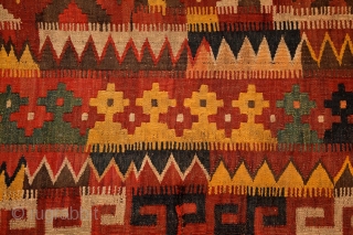 Meymaneh / Maimana kilim, Afghanistan, early 20th century, 325x200 cm, wool on wool, some old repairs here&there, otherwise complete, great, strong organic dyes, thick wool, can be used even under heavy traffic.  ...