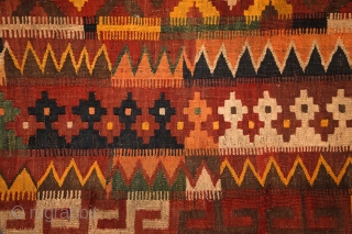Meymaneh / Maimana kilim, Afghanistan, early 20th century, 325x200 cm, wool on wool, some old repairs here&there, otherwise complete, great, strong organic dyes, thick wool, can be used even under heavy traffic.  ...