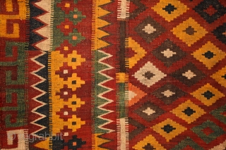 Meymaneh / Maimana kilim, Afghanistan, early 20th century, 325x200 cm, wool on wool, some old repairs here&there, otherwise complete, great, strong organic dyes, thick wool, can be used even under heavy traffic.  ...