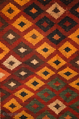 Meymaneh / Maimana kilim, Afghanistan, early 20th century, 325x200 cm, wool on wool, some old repairs here&there, otherwise complete, great, strong organic dyes, thick wool, can be used even under heavy traffic.  ...