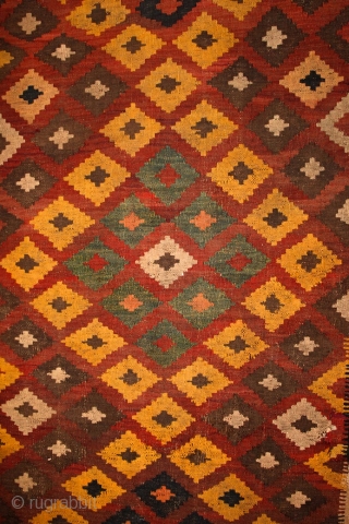 Meymaneh / Maimana kilim, Afghanistan, early 20th century, 325x200 cm, wool on wool, some old repairs here&there, otherwise complete, great, strong organic dyes, thick wool, can be used even under heavy traffic.  ...