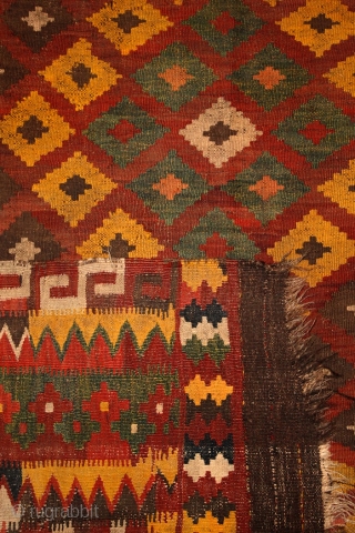 Meymaneh / Maimana kilim, Afghanistan, early 20th century, 325x200 cm, wool on wool, some old repairs here&there, otherwise complete, great, strong organic dyes, thick wool, can be used even under heavy traffic.  ...