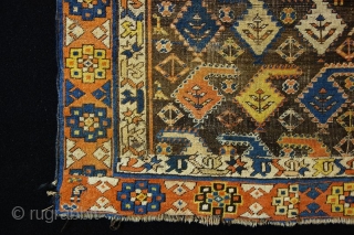 Gendje, 152x100cm, 2nd half of 19th cent., Vivid natural colours with masterly combined contrasts. What other colour would you need for an old Gendje? a rainbow above the Caucasus between orange border,  ...