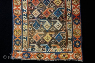 Gendje, 152x100cm, 2nd half of 19th cent., Vivid natural colours with masterly combined contrasts. What other colour would you need for an old Gendje? a rainbow above the Caucasus between orange border,  ...