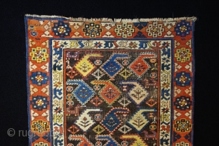 Gendje, 152x100cm, 2nd half of 19th cent., Vivid natural colours with masterly combined contrasts. What other colour would you need for an old Gendje? a rainbow above the Caucasus between orange border,  ...