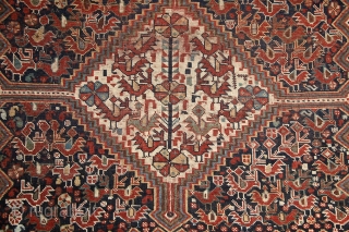 Poetic Khamseh "bird" rug, 19th century, wool on wool, a lovely storytelling about birds in love on the sides of a tree of the life which ends in seeds (bottom of the  ...